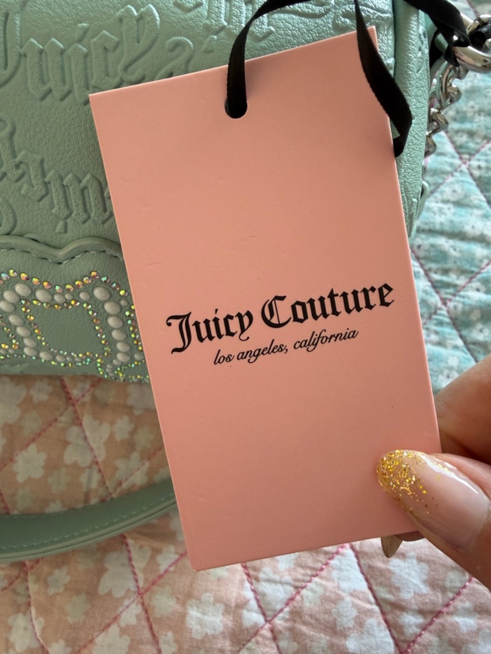 Trendy bag Juicy Couture Mint Barrel Crossbody Bag with Rhinestone Logo - Picture 2 of 6